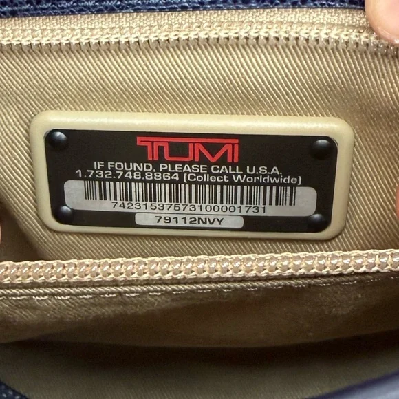 Tumi Navy Blue Pebbled Leather Mini Top Handle Crossbody Bag - Picture 7 of 10
